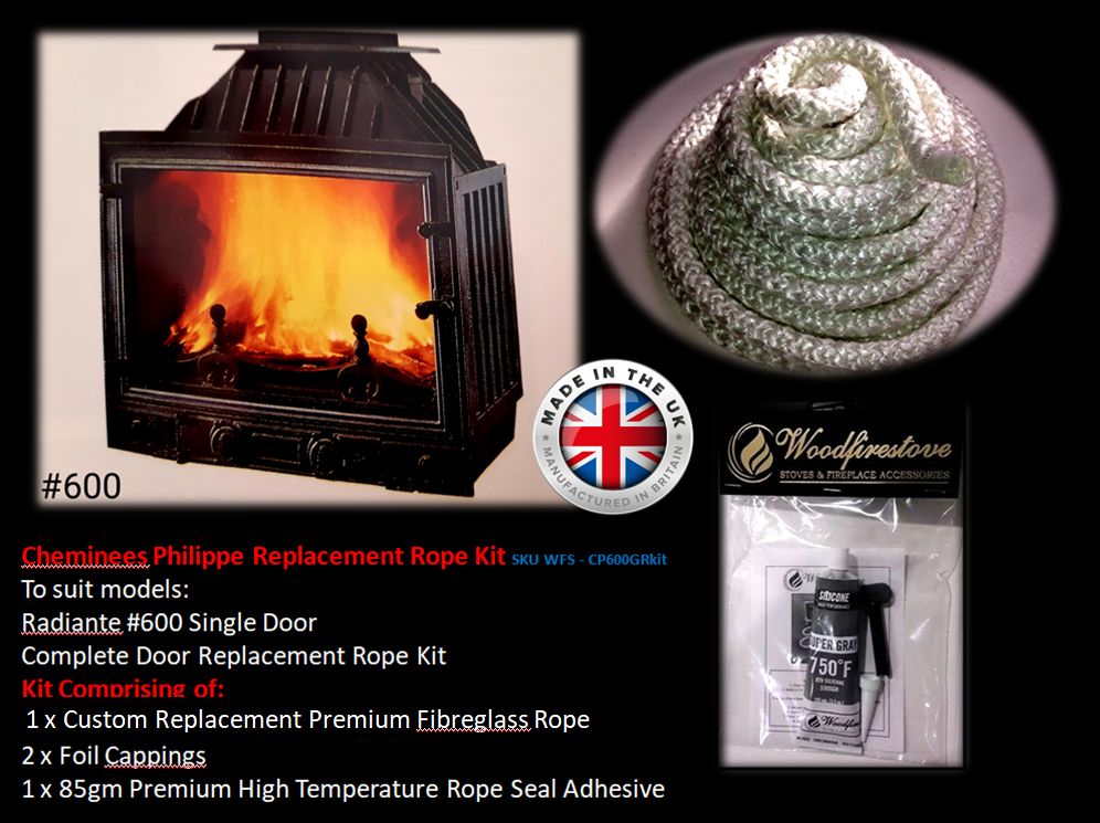 Cheminees Philippe RADIANTE #600 SINGLE DOOR ROPE SEAL KIT Replacement - Custom Size