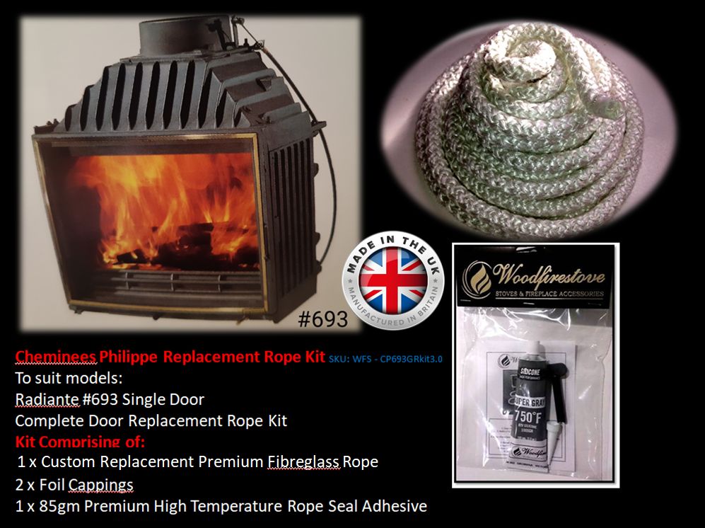 Cheminees Philippe RADIANTE #693 SINGLE DOOR ROPE SEAL KIT Replacement - Custom Size