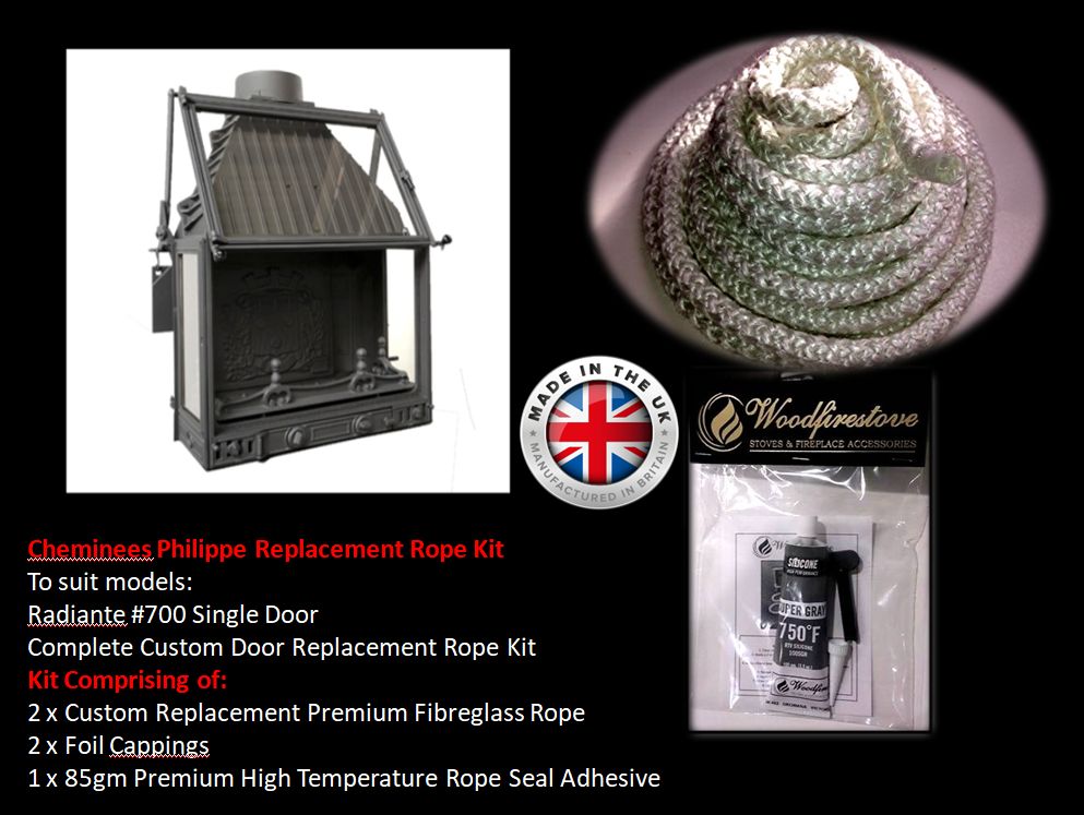 Cheminees Philippe RADIANTE #700 SINGLE DOOR ROPE SEAL KIT Replacement - Custom Size