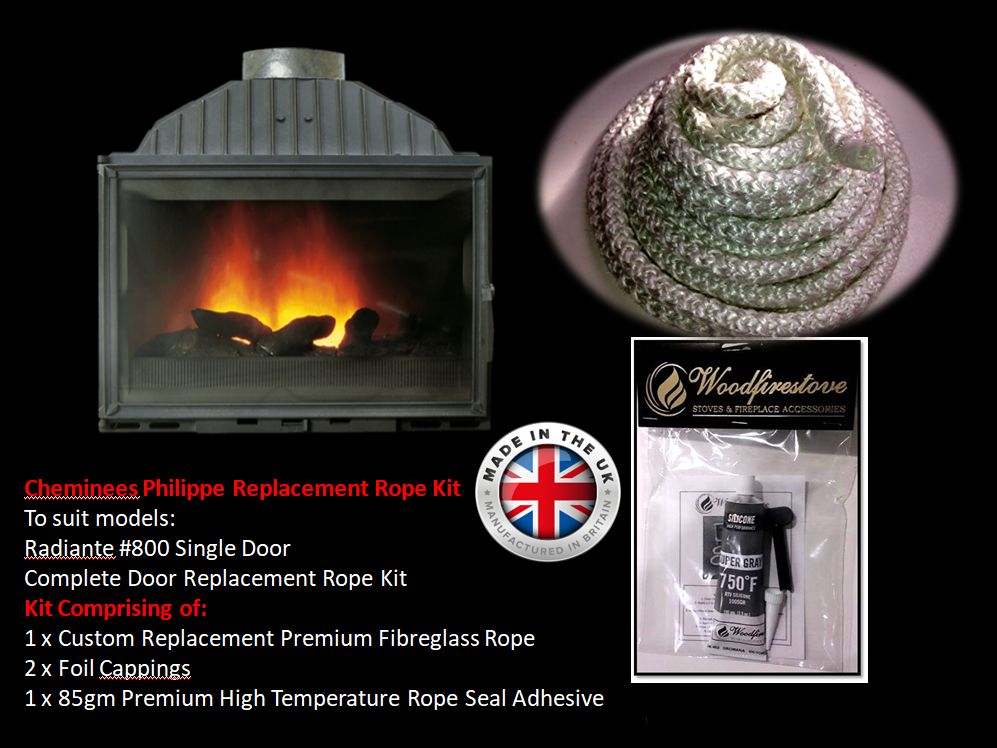 Cheminees Philippe RADIANTE #800 SINGLE DOOR ROPE SEAL KIT Replacement - Custom Size