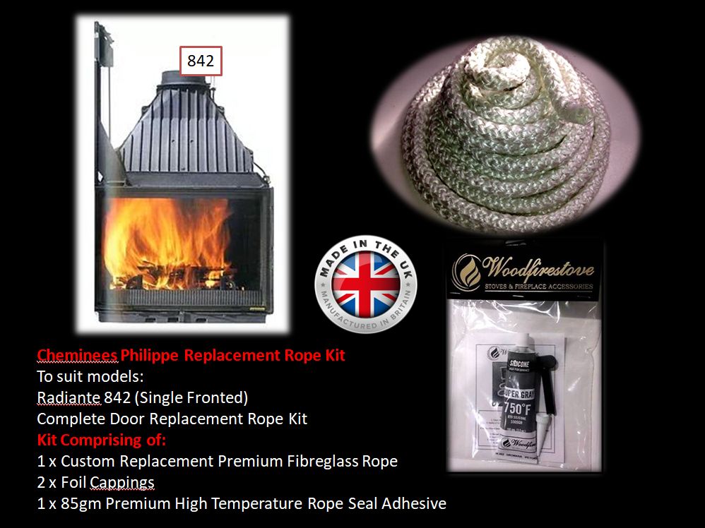 Cheminees Philippe RADIANTE #842 SINGLE DOOR ROPE SEAL KIT Replacement - Custom Size