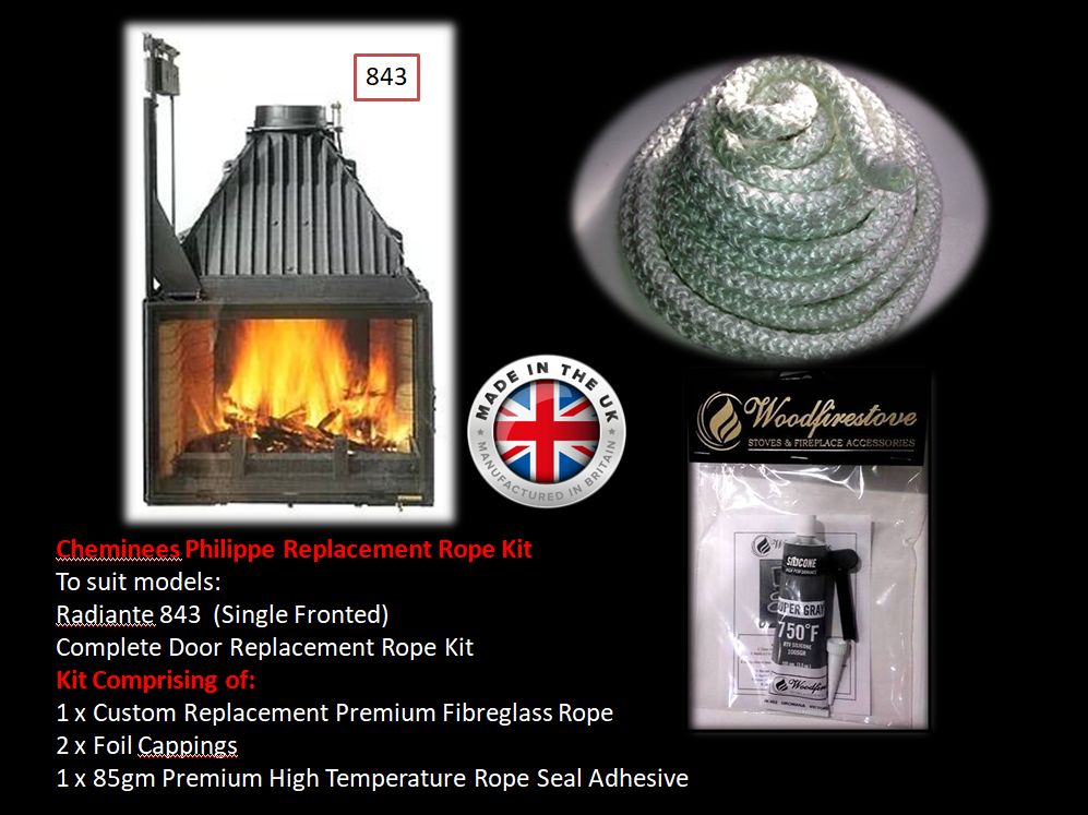 Cheminees Philippe RADIANTE #843 SINGLE DOOR ROPE SEAL KIT Replacement - Custom Size