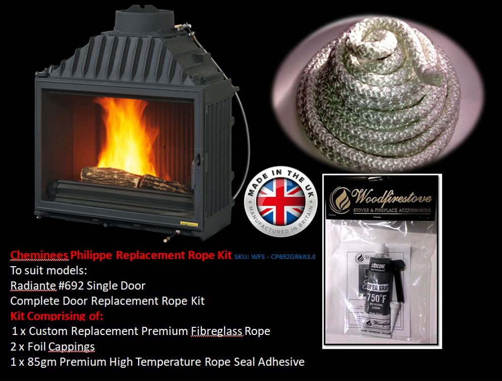 Cheminees Philippe RADIANTE #692 SINGLE DOOR ROPE SEAL KIT Replacement - Custom Size