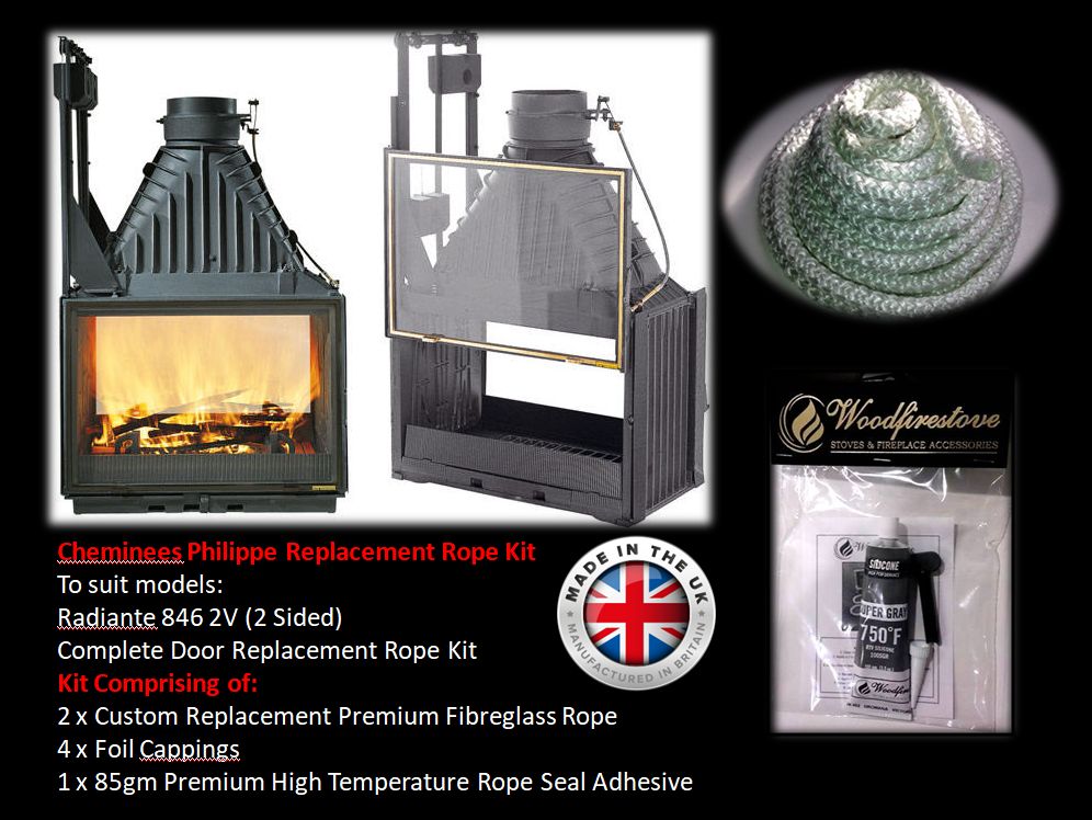 Cheminees Philippe RADIANTE #846 2V (2 Sided) ROPE SEAL KIT Replacement - Custom Size