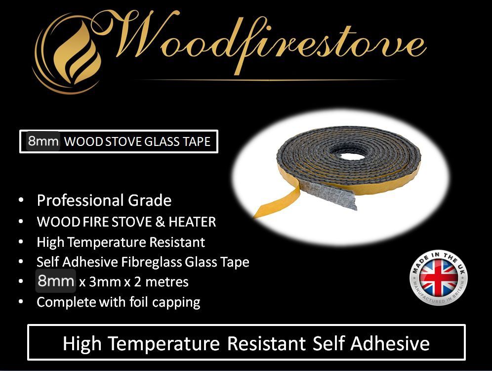 WOOD STOVE & HEATER Self Adhesive FLAT GLASS TAPE SEAL KIT (8mm) - 2 Metres *Free Shipping