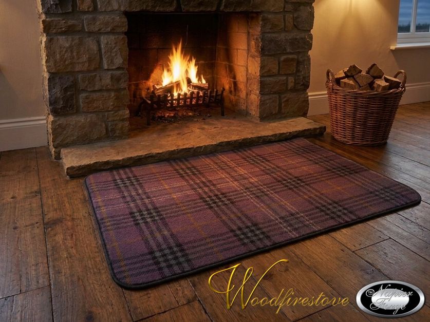 Pure Wool FIREPLACE HEARTH RUG - Haymarket Plaid - Mauve Hue