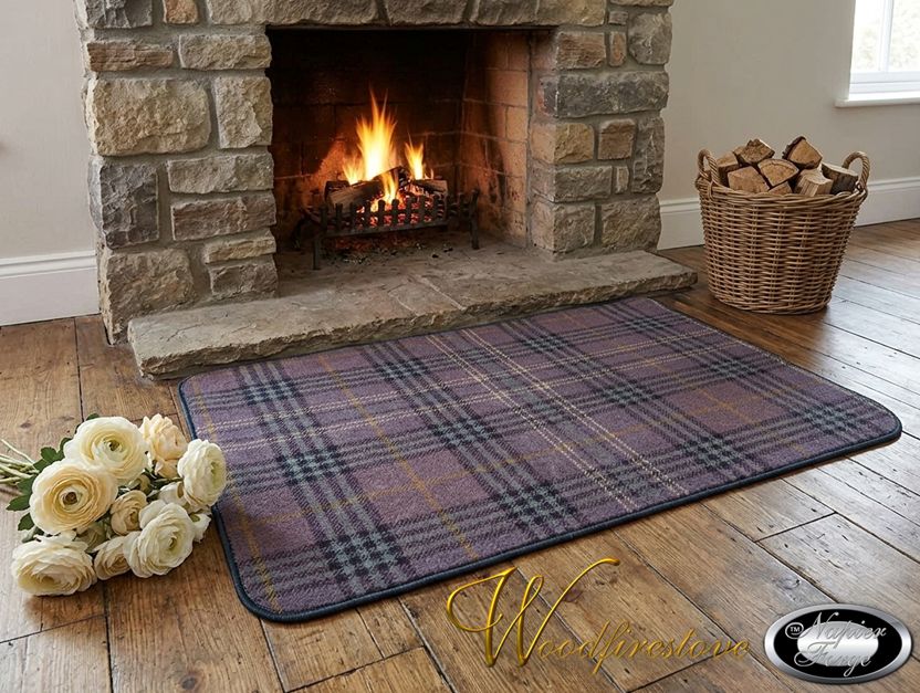Pure Wool FIREPLACE HEARTH RUG - Haymarket Plaid - Mauve Hue