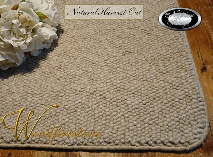 Pure Wool FIREPLACE HEARTH RUG - Natural HARVEST OAT Premium Textured Wool Loop