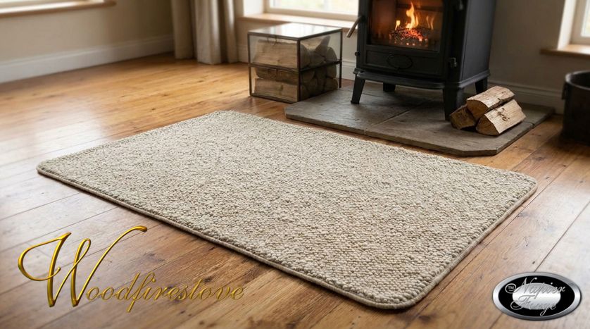 Pure Wool FIREPLACE HEARTH RUG - Natural HARVEST OAT Premium Textured Wool Loop