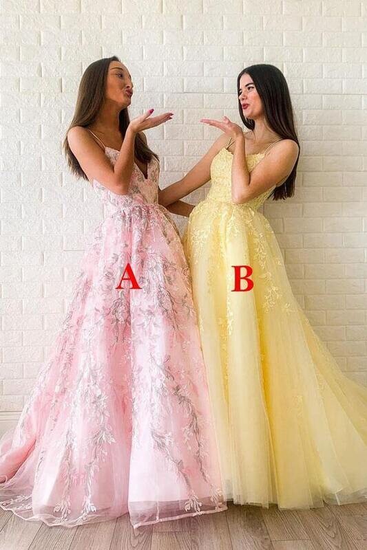 Princess Pink and Yellow Junior Lace Prom Dresses