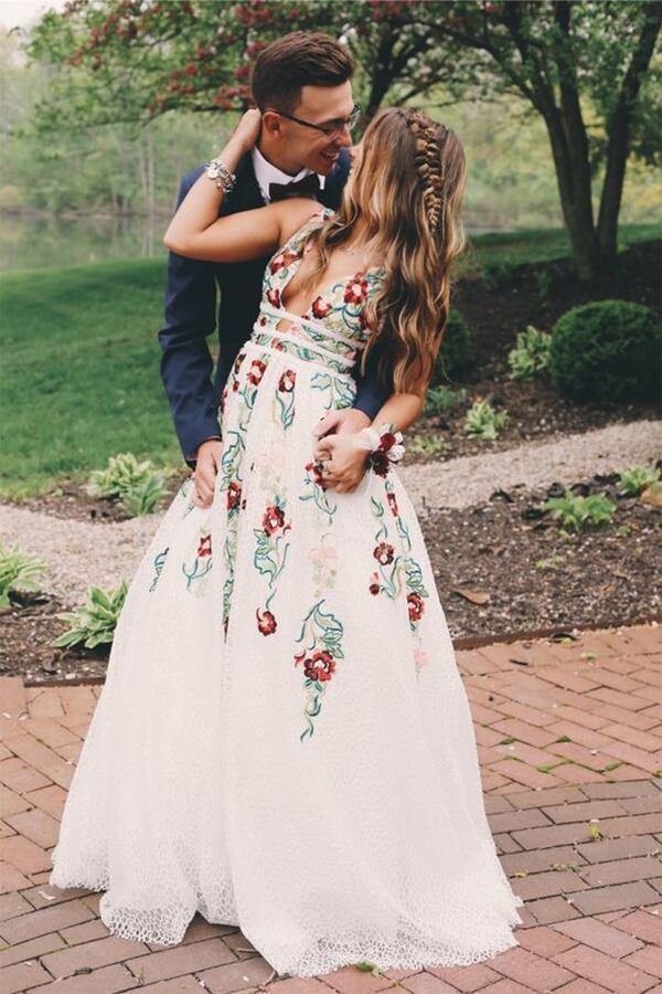 Girls Printed V Neck Prom Evening Dress