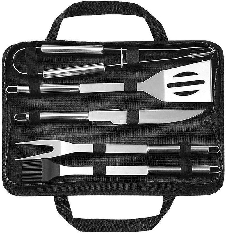 Toby's Stainless-steel BBQ Grill Tool Set with Knife Brush Fork Spatula and Tong with Oxford Bag (5 Pieces)