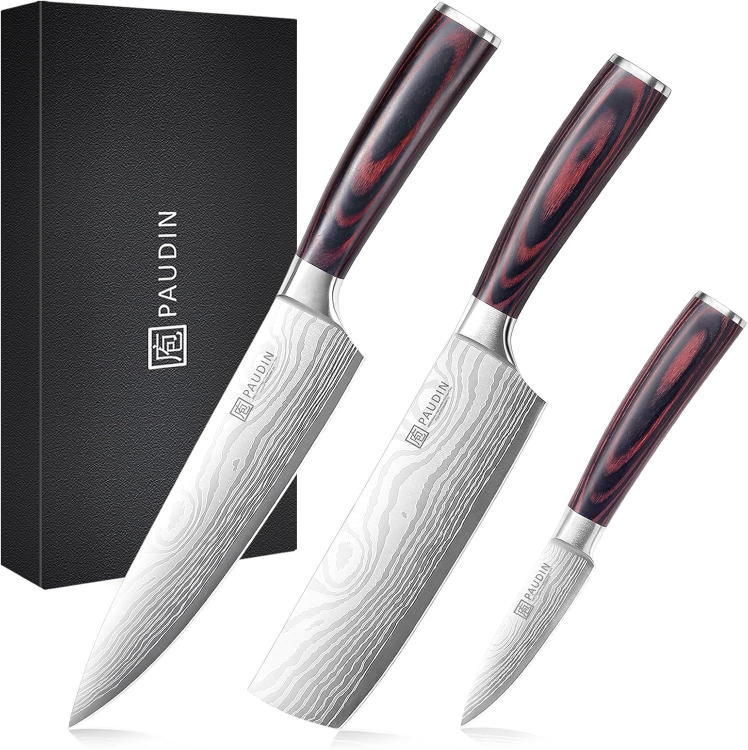 PAUDIN Professional Chef Knife Set, 3-Piece High Carbon Stainless Steel Kitchen Knives
