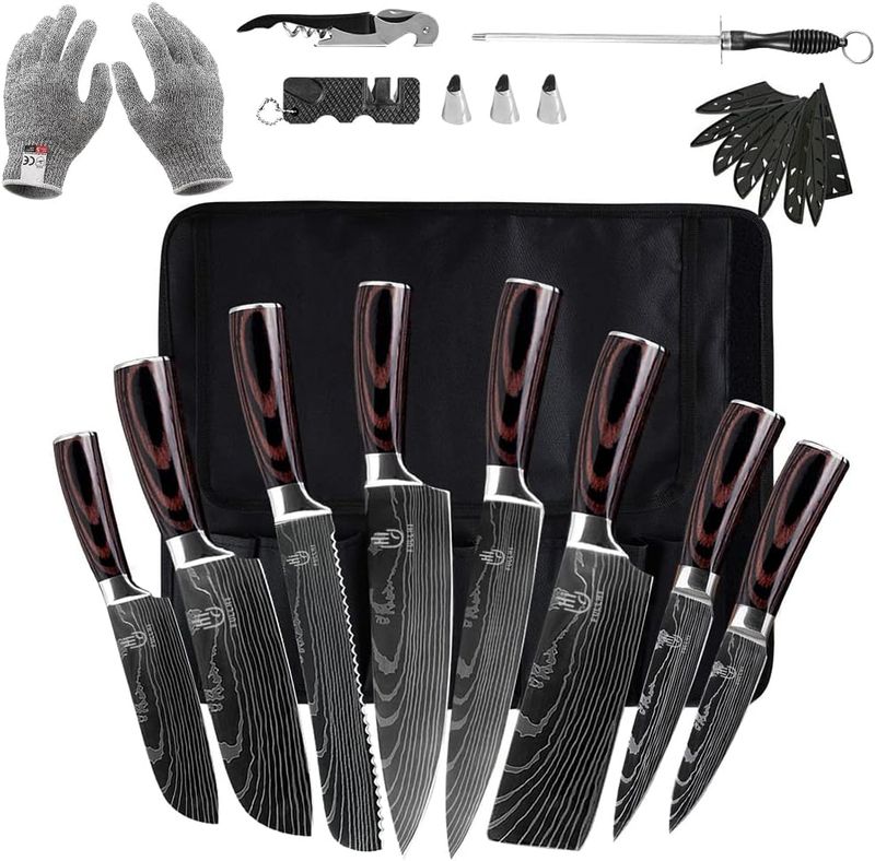 FULLHI Knife Set, 14pcs Japanese Knife Set, Premium Stainless Steel Kitchen Knife Set