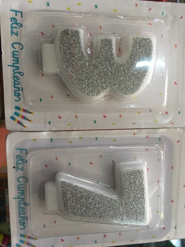 VELA NUMERO GLITTER PLATA 0