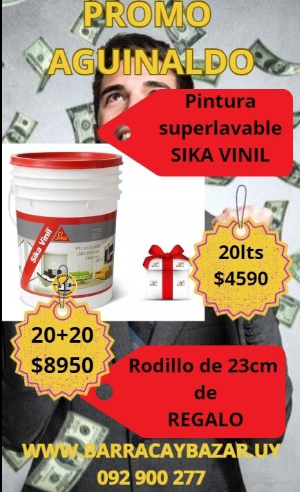 PINTURA SIKA VINIL SUPERLAVABLE 20+20LTS Y RODILLO ESPUMA 23CM