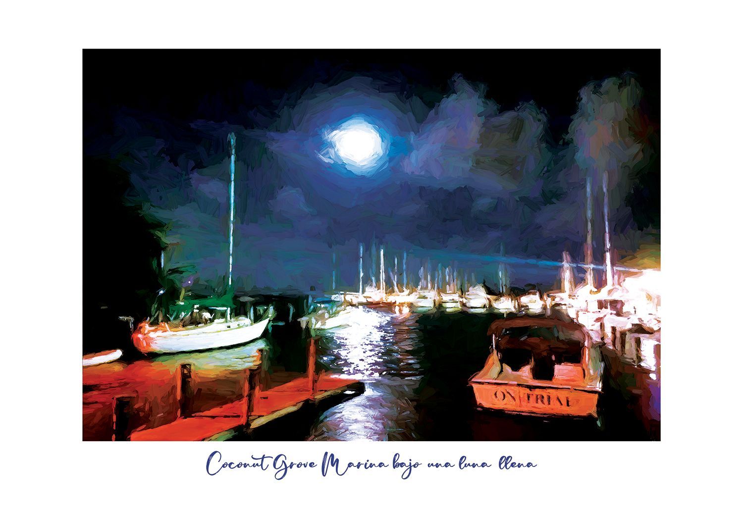 Coconut Grove marina bajo una luna llena