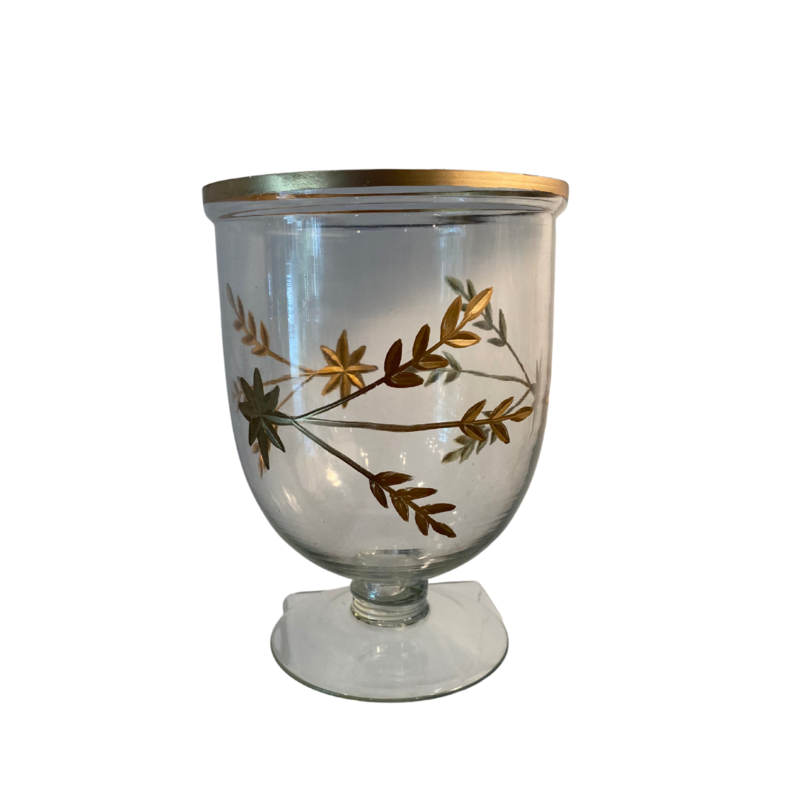Medium Gold Etched Glass Pedestal Vase