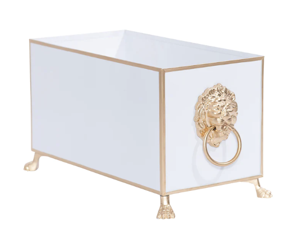 Footed White Rectangular Cachepot