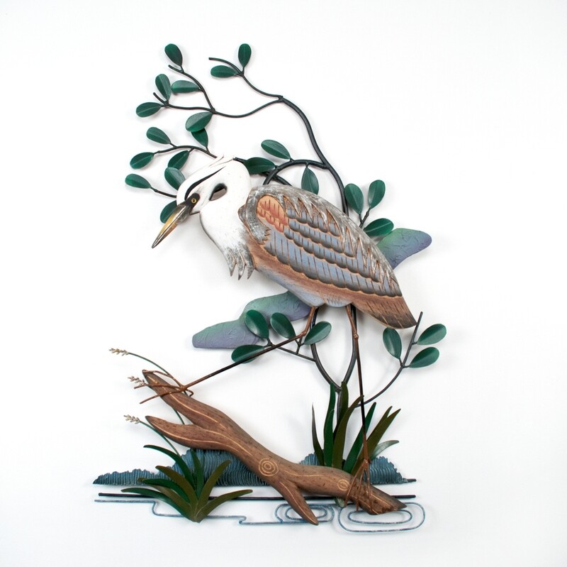 Hand Carved Blue Heron Facing Left Wall Art