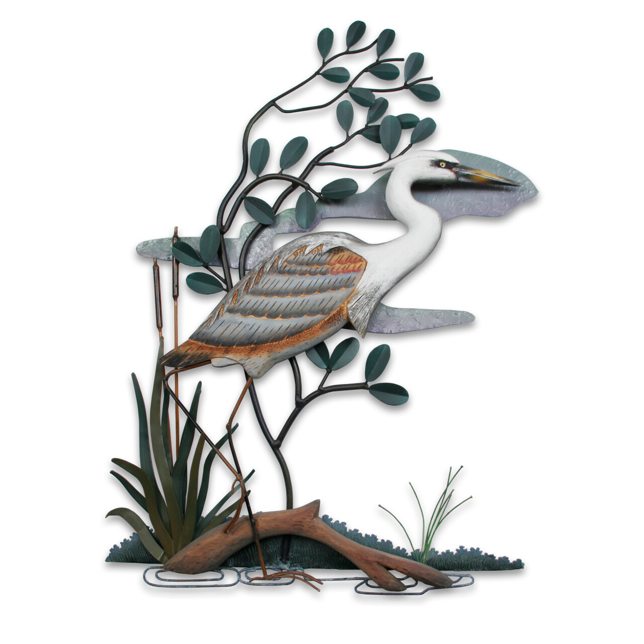 Hand Carved Blue Heron Facing Right Wall Art