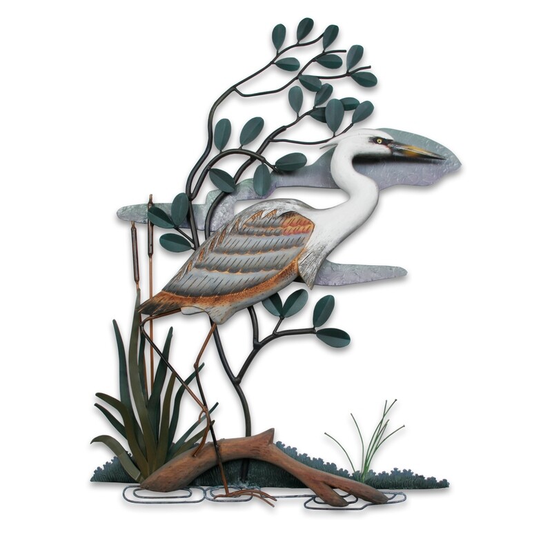 Hand Carved Blue Heron Facing Right Wall Art