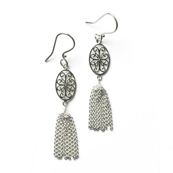 Southern Gates -  Oval Scroll Tassel Earrings