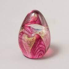 Paperweight- 2.5" Dichroic Cranberry Passion Flower Egg
