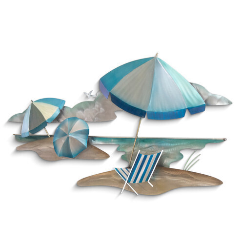 Beach Umbrella and Chairs Metal Wall Art