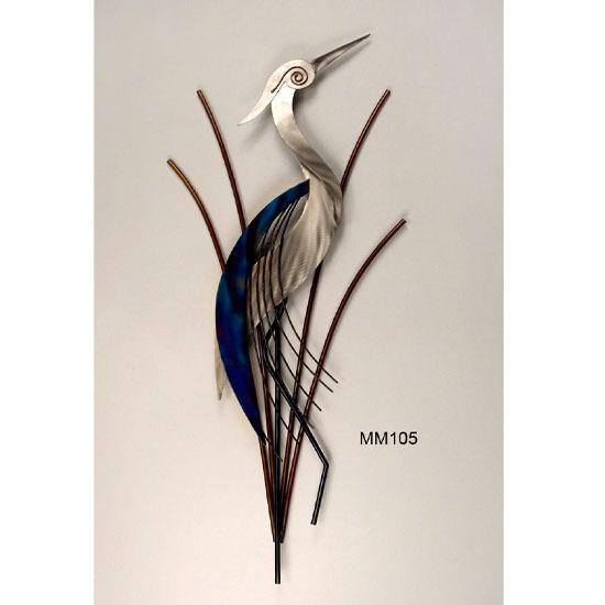 Heron Head Up Metal Wall Art
