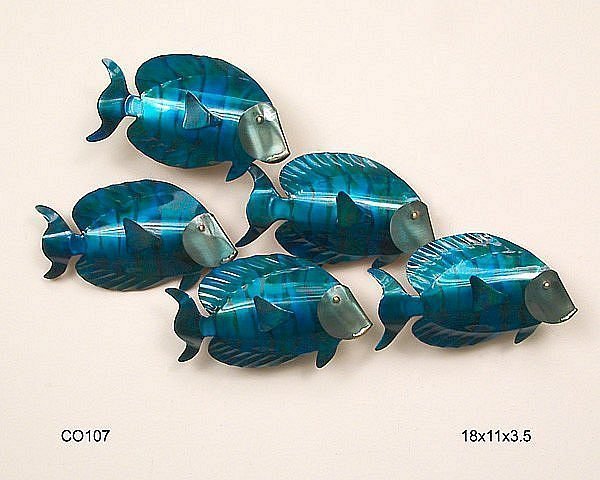 School of 5 Blue Tangs Metal Wall Art