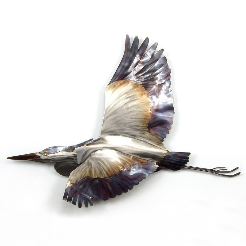 Blue Heron Flying Metal Wall Art