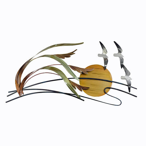 Seagulls and Sea Oats Metal Wall Art