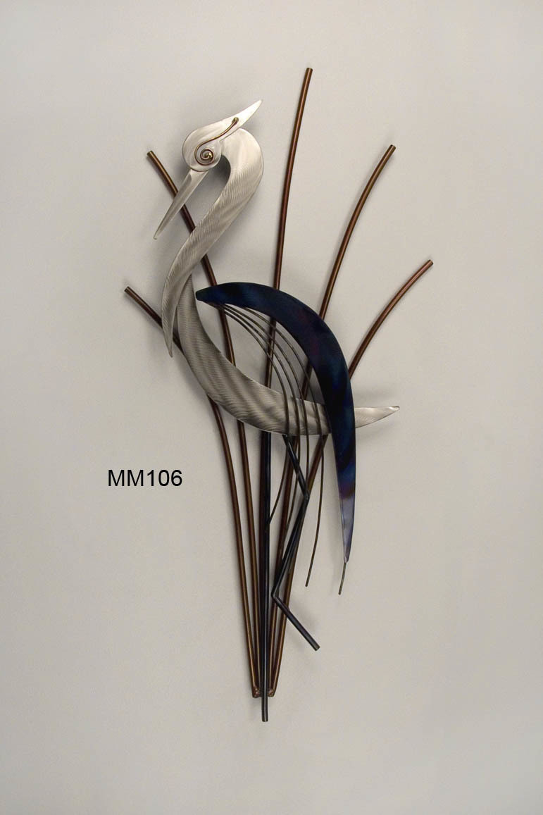 Heron Head Down Metal Wall Art
