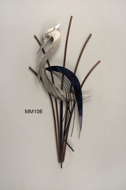 Heron Head Down Metal Wall Art