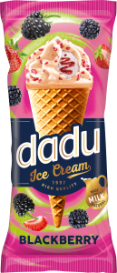 Dadu Vanilla ice cream with Blackberry filling and Strawberry pieces 150ml 24cs Cone $1.80
