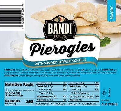 Bandi Pierogi with Sour Farm Cheese 2lb $5.50