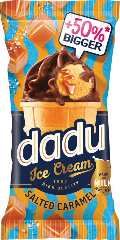 Dadu Milk Chocolate glazed Caramel Ice Cream with salty
caramel filling 180ml 24cs Lithuania $1.80