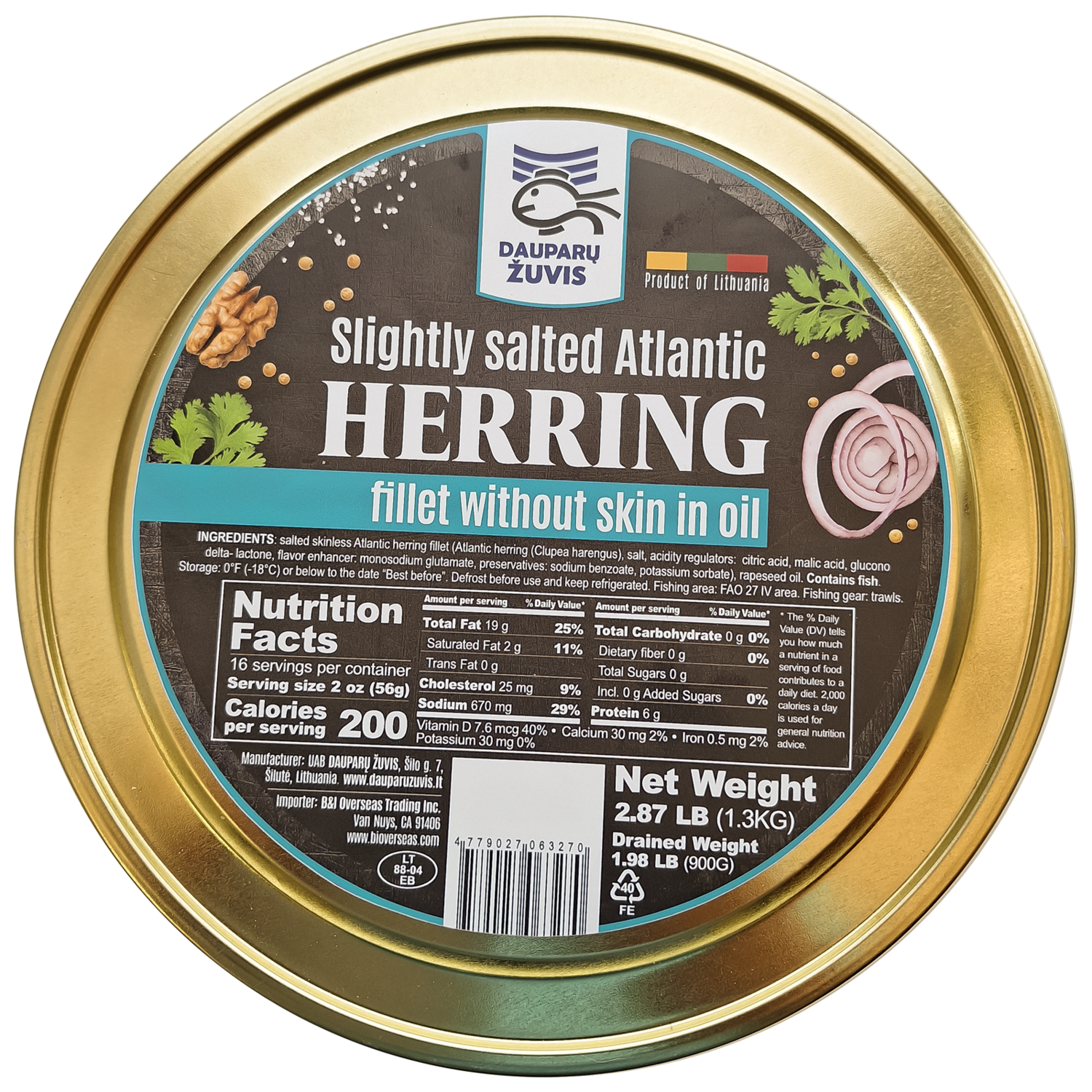 Dauparu Salted herring fillet skin off in oil CAN 1.3kg  $10.00