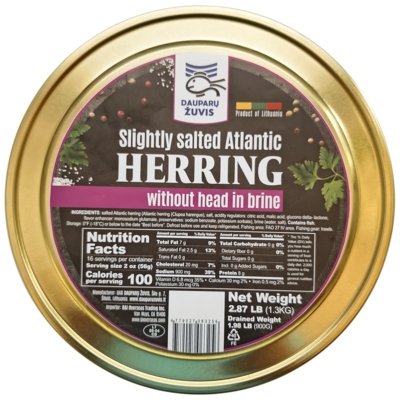 Dauparu Salted herring head off in brine CAN 1.3kg 8cs $9.00