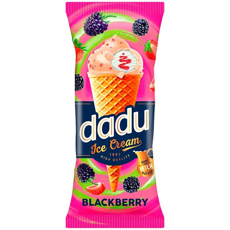 Dadu Vanilla ice cream with Blackberry filling and Strawberry pieces  Cone $1.80