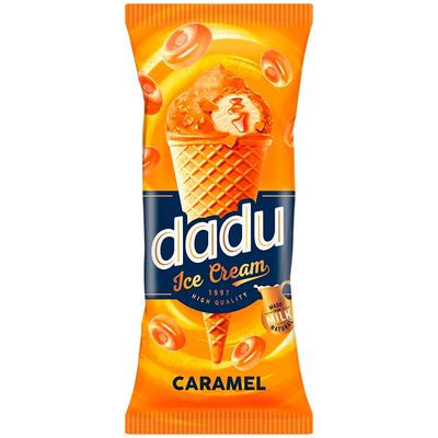 Dadu Caramel ice cream with Caramel filling and waffle crisps 150ml Cone 24cs $1.90