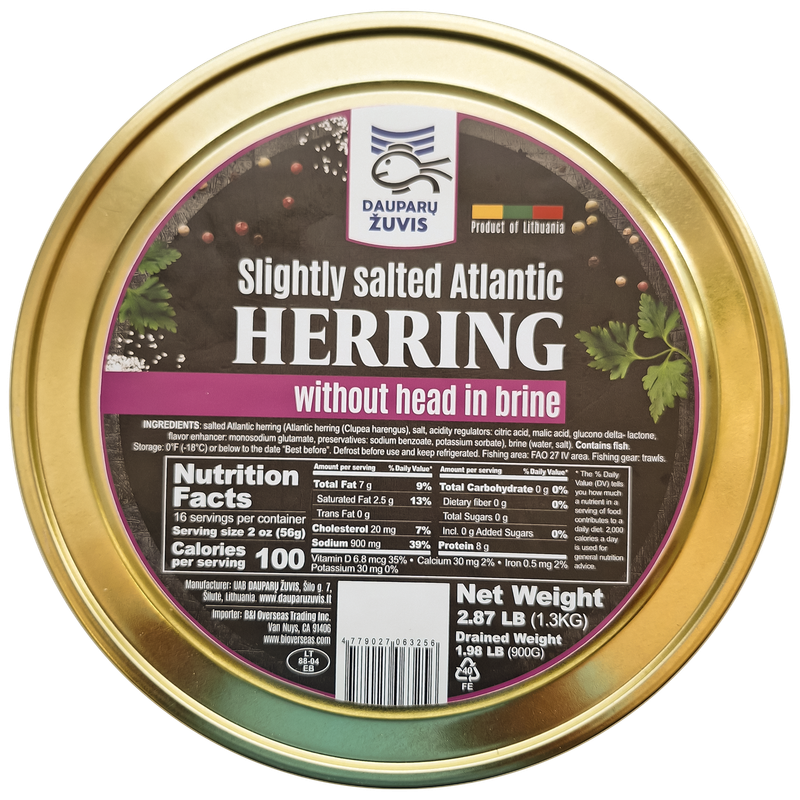 Dauparu Salted herring head off in brine CAN 1.3kg 8cs $9.00
