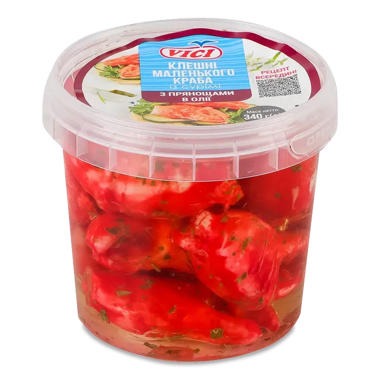 Vici Formed Surimi Imitation Crab Claws in oil $4.75