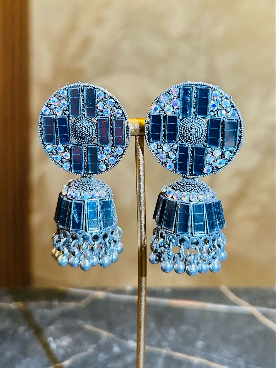 Jhumka groot met spiegeltjes