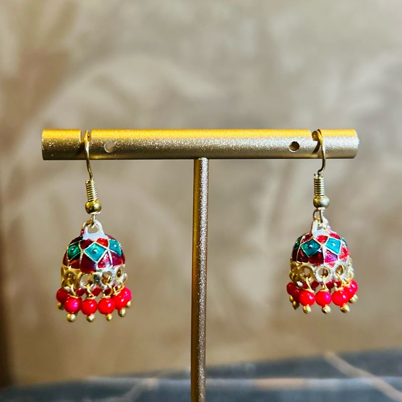 Jhumka klein rood blauw en goud