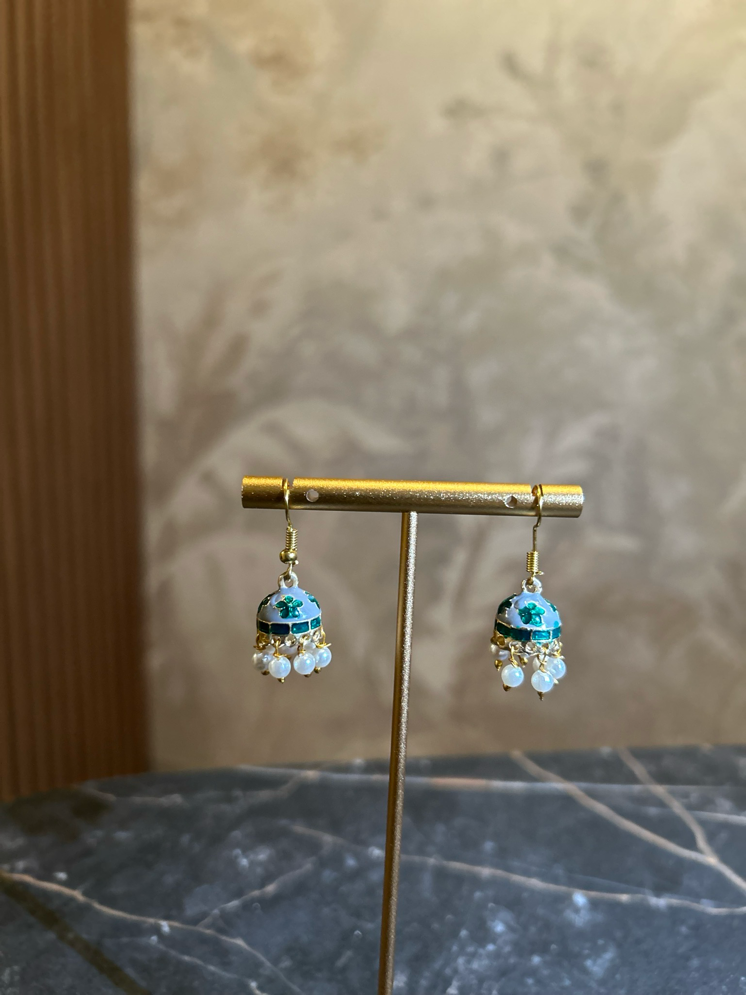 Jhumka klein turqouise wit