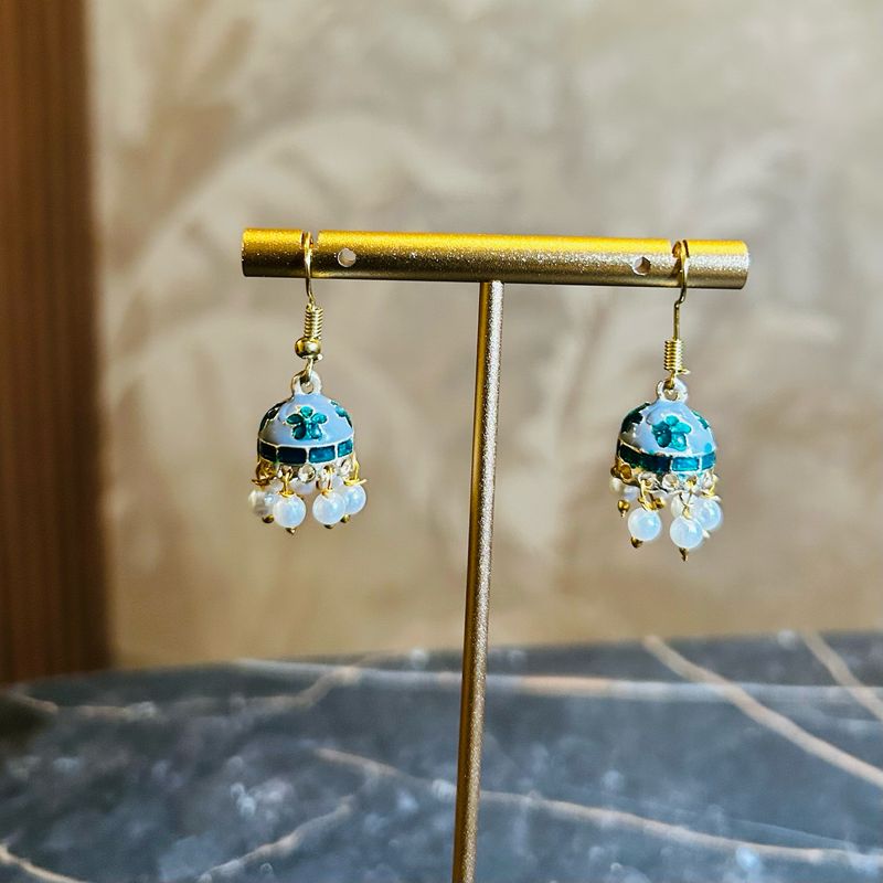 Jhumka klein turqouise wit