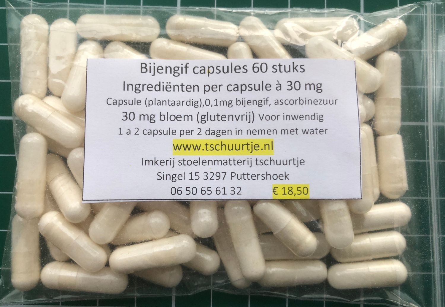 Voormensen die niet tegen Bijenstekenkan Bijengif capsules 60 stuks 18,50 Voor meer kijk op het web