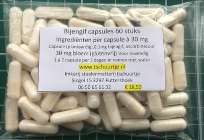 Voormensen die niet tegen Bijenstekenkan Bijengif capsules 60 stuks 18,50 Voor meer kijk op het web